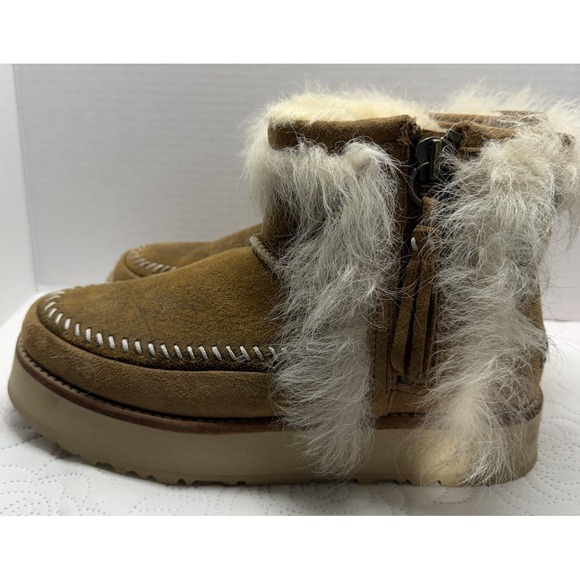 UGG Fluff Punk Womens Ankle Boots Chestnut Suede Toscana Sheepskin Size 8 - Picture 4 of 12